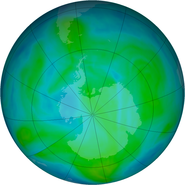 Antarctic ozone map for 10 January 2008